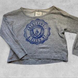 Abercrombie & Fitch Crop Gray Sweatshirt with Blue Logo